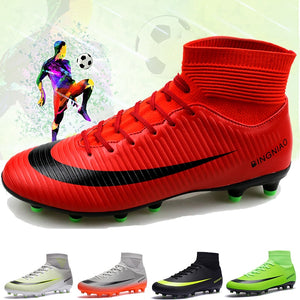 Cungel Men Football Boots Soccer Cleats Boots Long Spikes TF Spikes Ankle High Top Sneakers Soft Indoor Turf Futsal Soccer Shoes