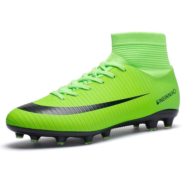 Cungel Men Football Boots Soccer Cleats Boots Long Spikes TF Spikes Ankle High Top Sneakers Soft Indoor Turf Futsal Soccer Shoes