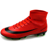 Cungel Men Football Boots Soccer Cleats Boots Long Spikes TF Spikes Ankle High Top Sneakers Soft Indoor Turf Futsal Soccer Shoes